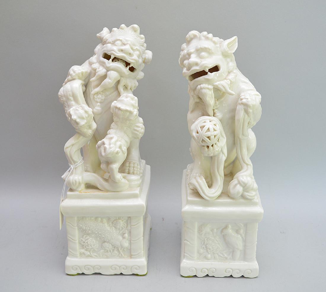 Pair Chinese Blanc de Chine Foo Dogs.  Condition: one (1 of 3)