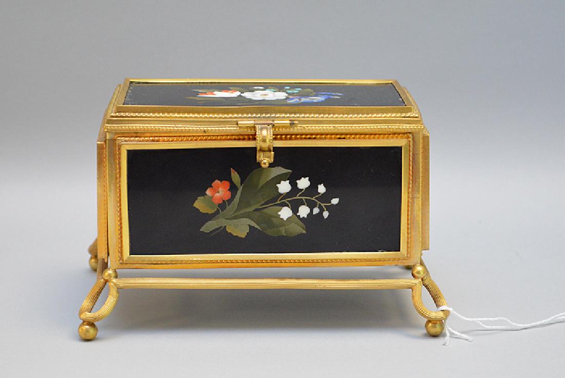 Antique Gilt Metal & Pietra Dura Box raised on ball and (1 of 5)