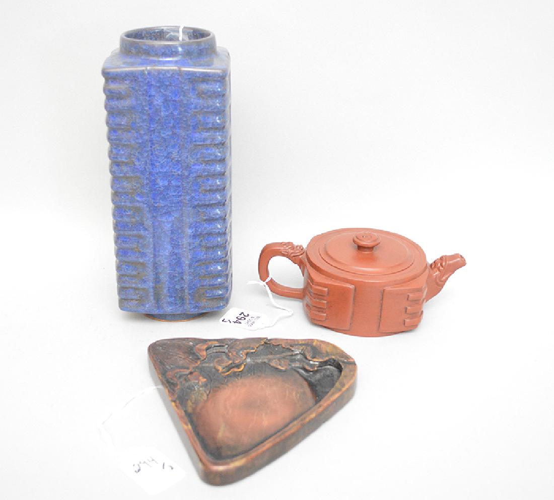 3 Chinese Articles.  1 Chinese Terra Cotta Teapot. (1 of 7)