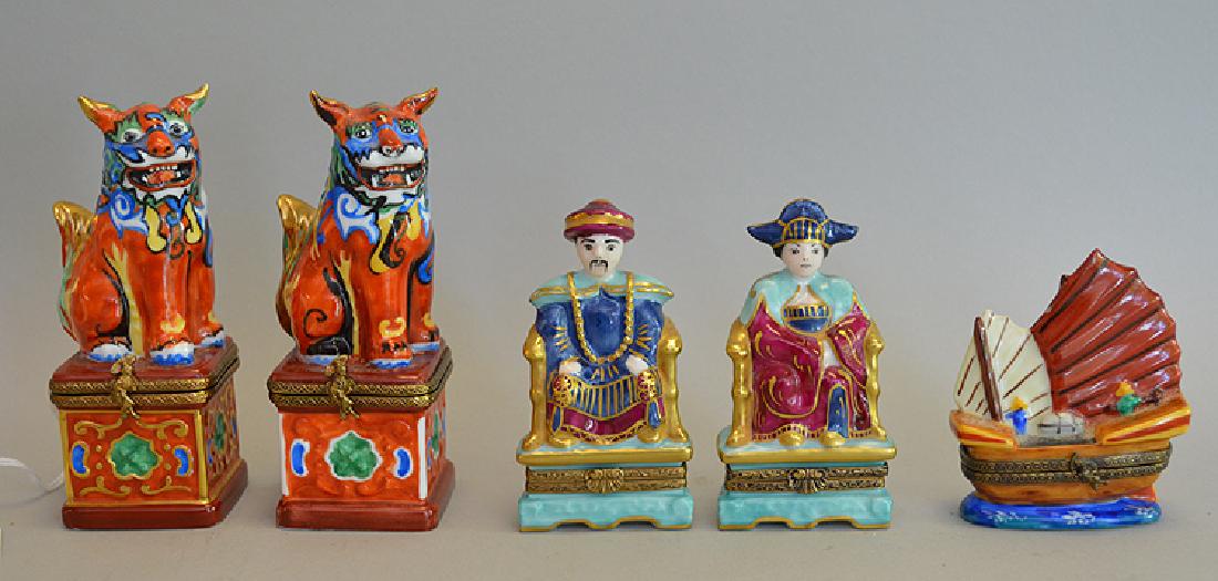 5 Limoges Porcelain Boxes.  Largest Foo Dogs. Ht. 4 (1 of 5)