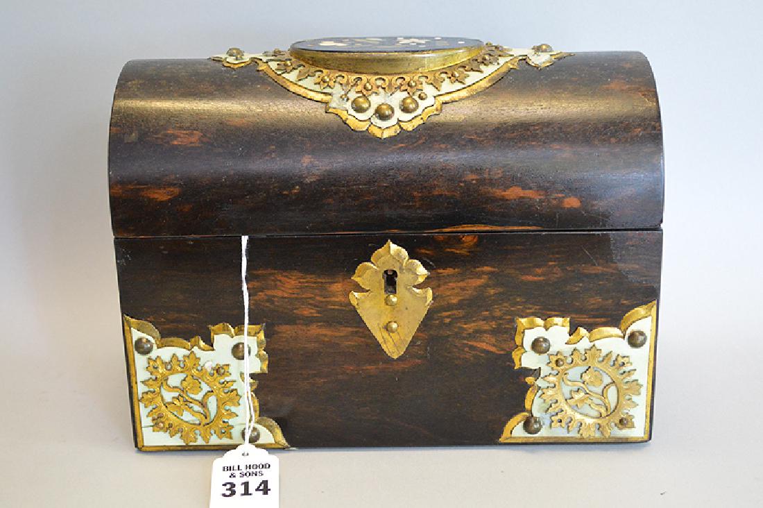 Coromandel Wood Dome Top Box with brass mounts and (1 of 3)