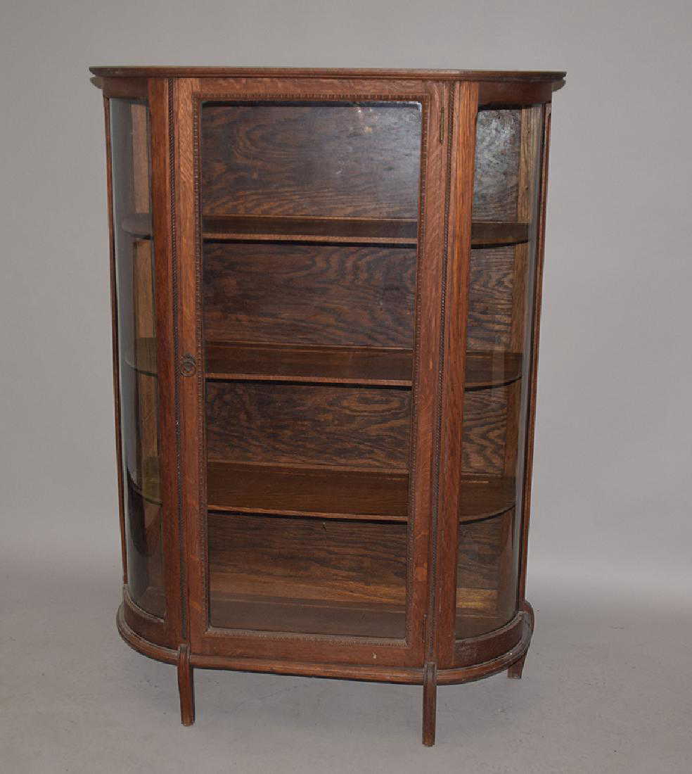 Antique Oak Curio Cabinet With 3 Shelves, 58 - Antique Oak Curio Cabinet With 3 Shelves, 58