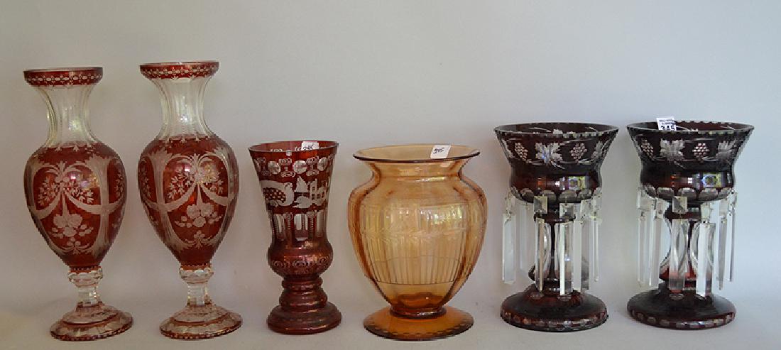 6 pcs glass lot: Ruby lusters good shape but missing (1 of 5)