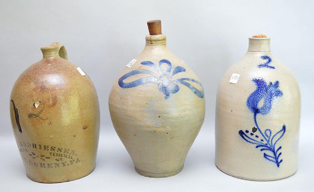 3 American 19th c. stoneware jugs, 2 are gallon A. (1 of 6)