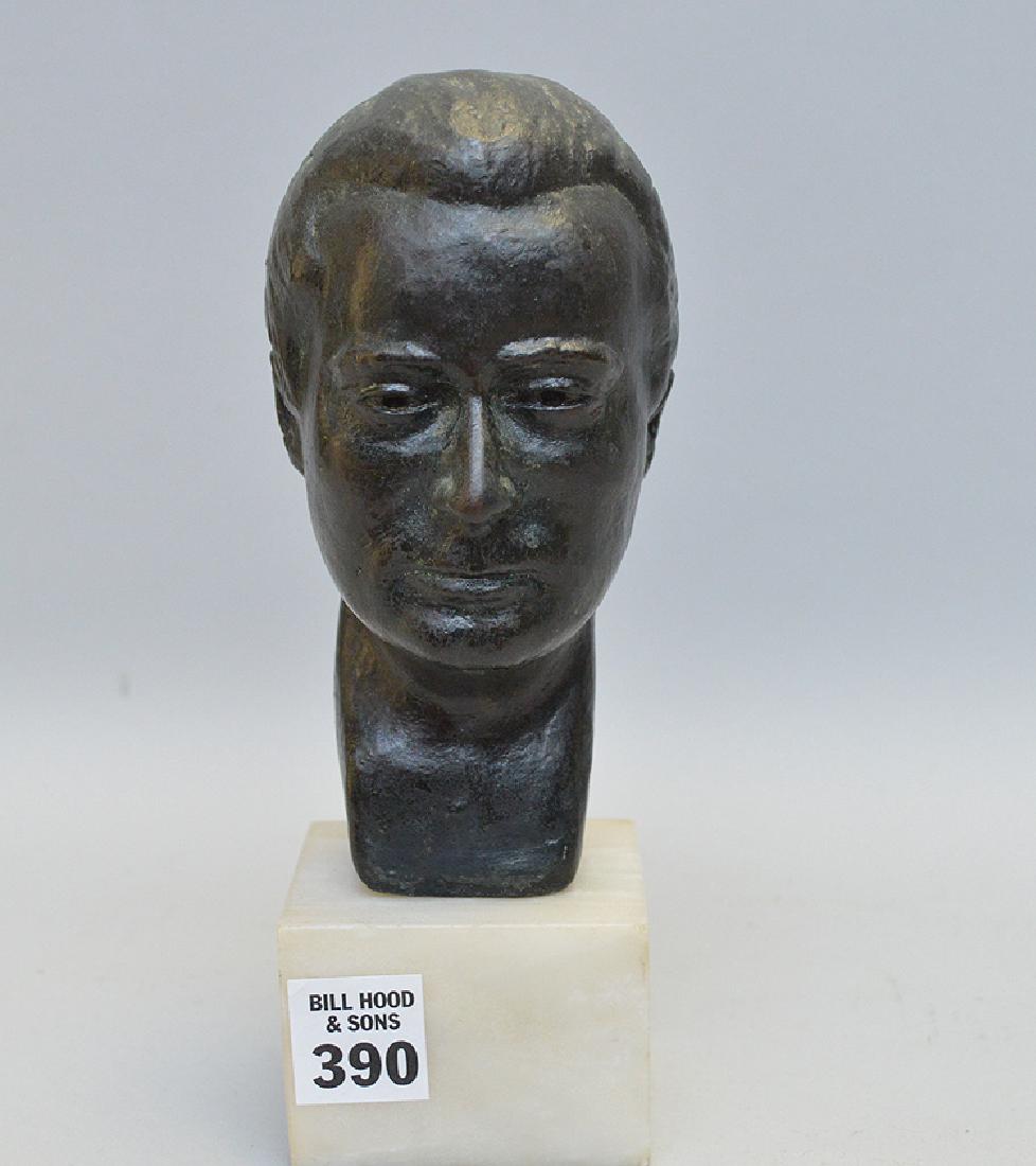 Bronze male head on marble base, signed Comier, 8"h (1 of 5)