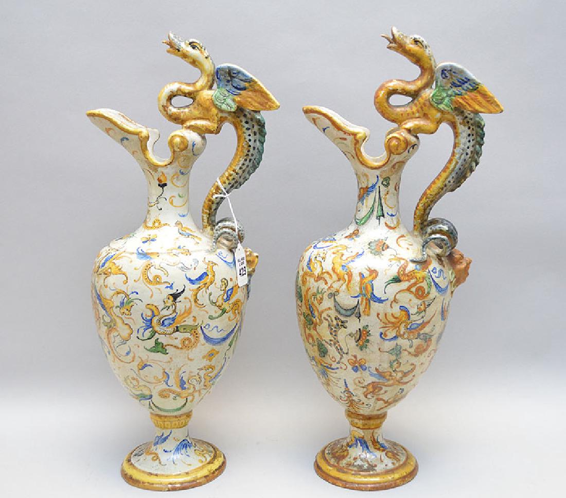 Pair Early Italian Faience Ewers. Chapman, Condition: (1 of 5)