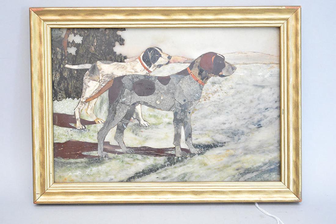 Framed Pietra Dura Plaque depicting two dogs.  7" x 9 (1 of 4)
