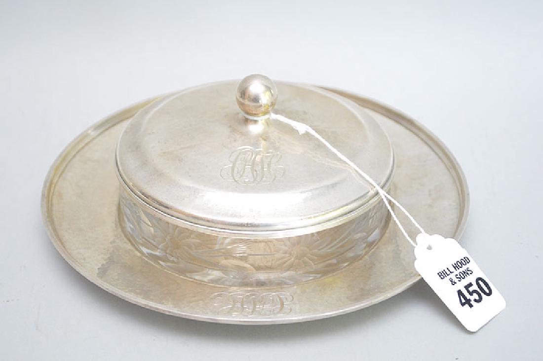 Gorham Sterling & Glass Butter Dish.  Dia. 7 1/2" . (1 of 5)