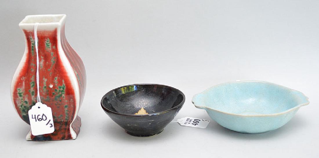 3 Chinese Pottery Articles.  Vase with red glaze. (1 of 4)