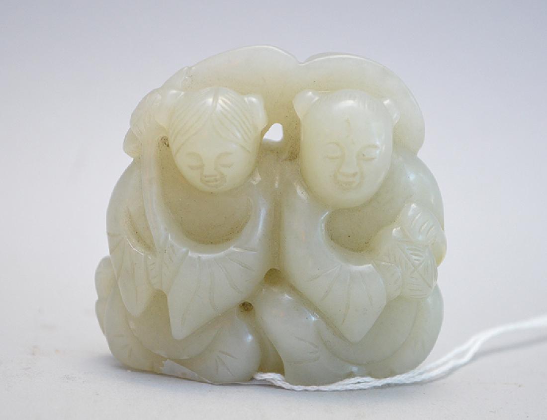 Chinese Jade Carving depicting a man and woman sitting (1 of 2)