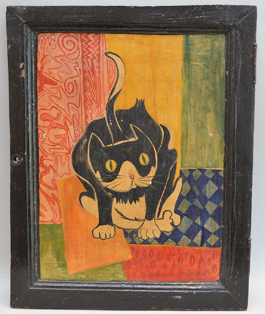 Folk Art Felix the Cat painted on wood panel cabinet (1 of 3)