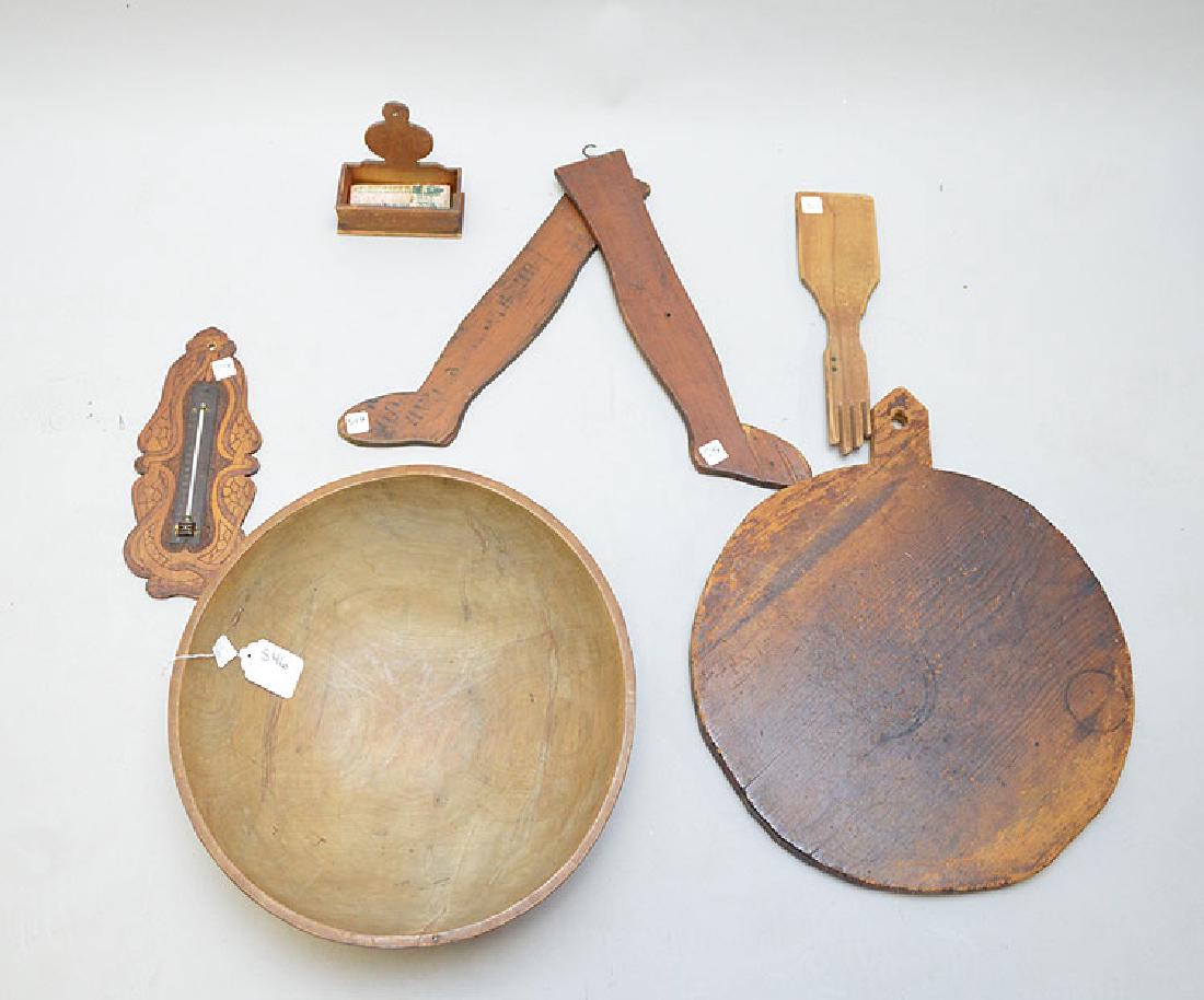 Lot woodenware, 2 stocking forms, glove form, (1 of 4)