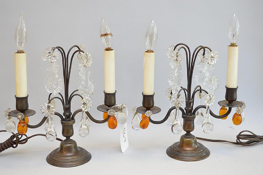 Pair crystal drop 2 branch candelabra, 12"h (1 of 2)