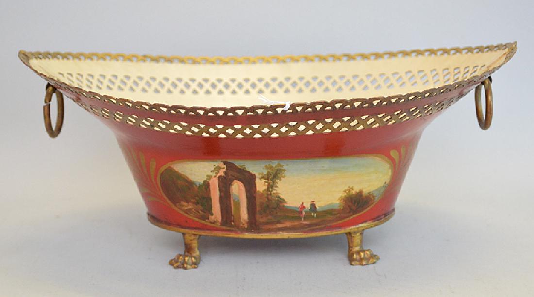 Painted Tole Footed Centerpiece with handpainted ruins (1 of 5)