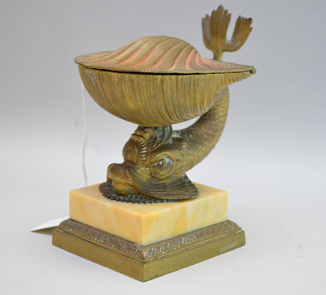19th Century Figural Bronze Dolphin Inkwell.  Ht. 6" (1 of 5)