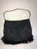Josie Natori Satchel Purse, Black Suede with Asian