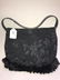 Josie Natori Satchel Purse, Black Suede with Asian - 4