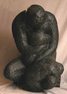 Large bronze woman and child, sculptured by Hanna S: Large bronze woman and child, sculptured by Hanna Stiebel, 26"h x 18"L x 16"w