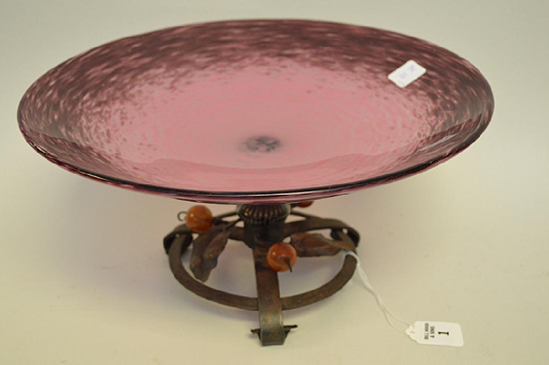 Schneider Art Glass & Metal Compote.  Condition: good (1 of 5)