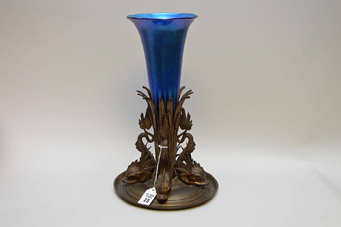 Art Glass Vase With Figural Dolphin Bronze Base. (1 of 5)