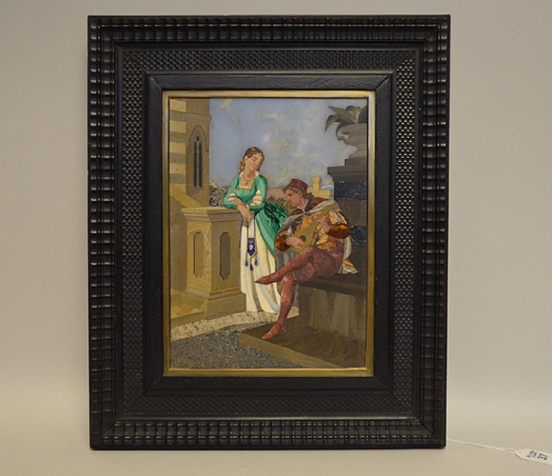 PIETRA DURA PLAQUE depicting a romantic scene with a (1 of 4)