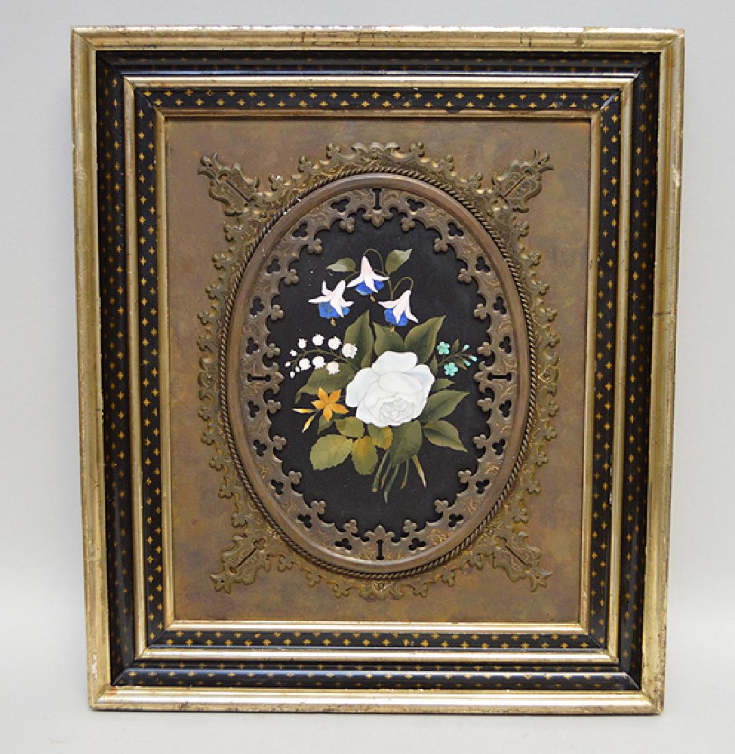 PIETRA DURA OVAL PLAQUE with floral scene in 19th (1 of 4)