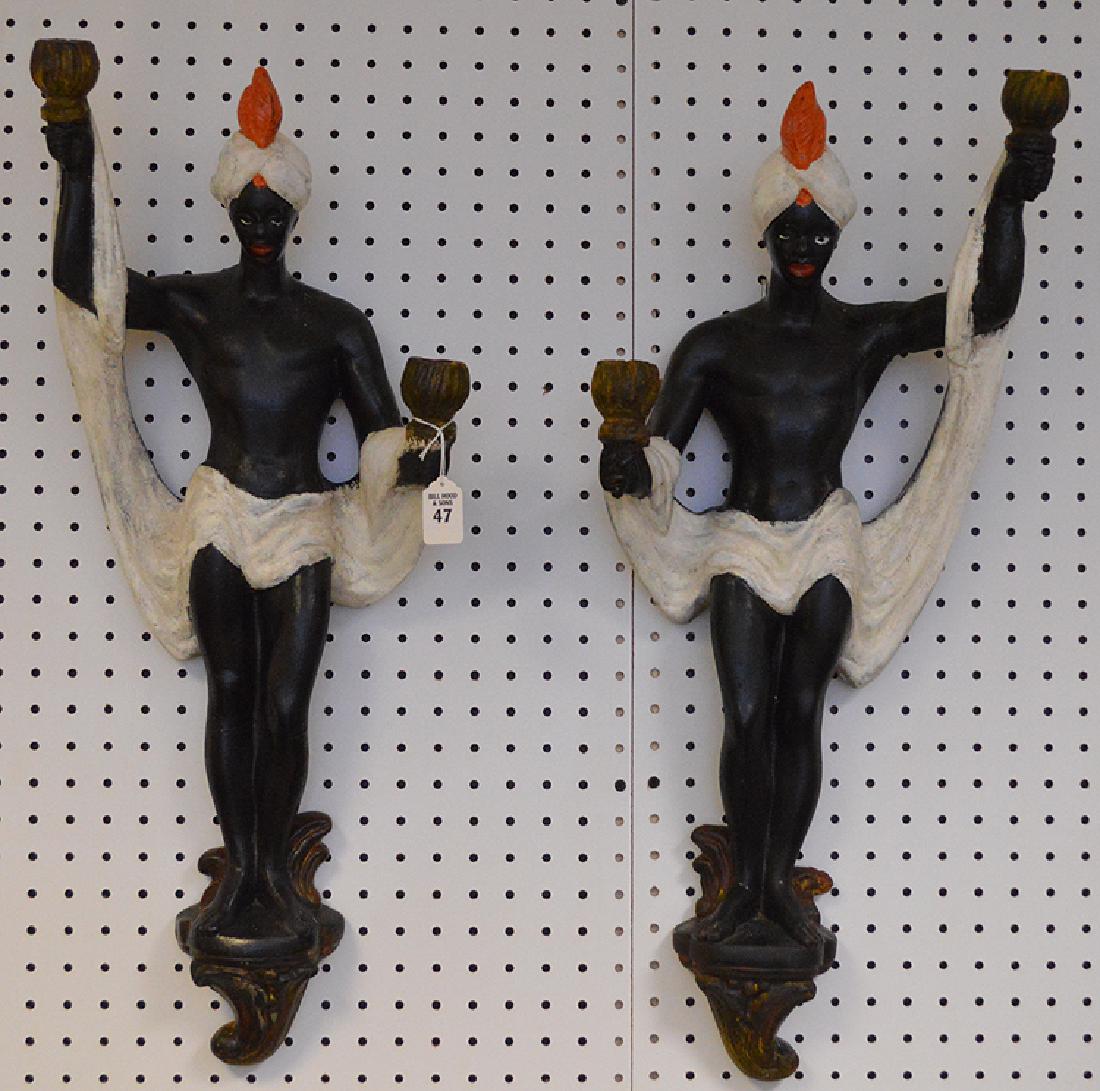 Pair Wood & Gesso Blackamoor Sconces.  Ht. 26" (1 of 4)