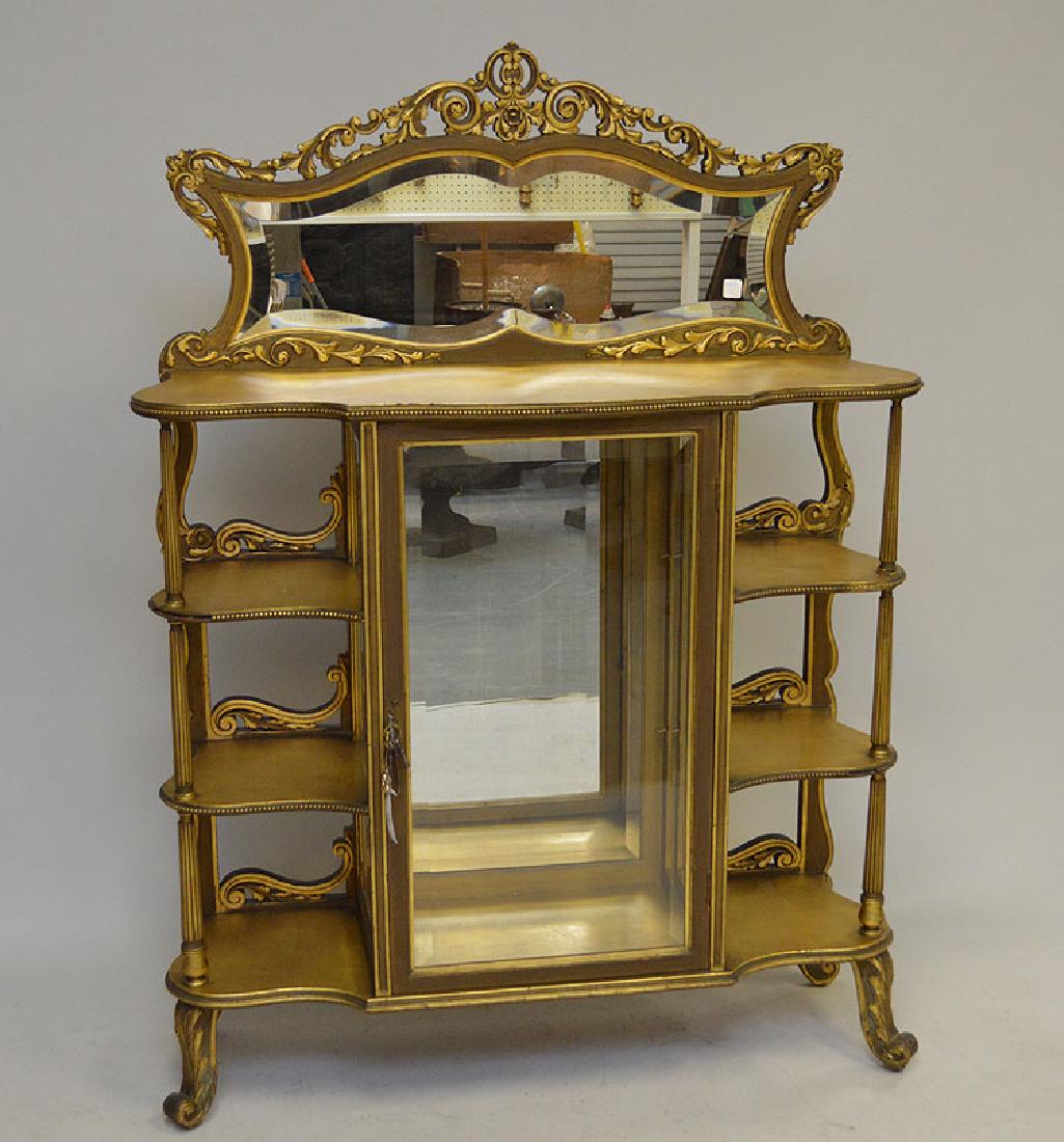 Giltwood vitrine with beveled mirror over single (1 of 3)