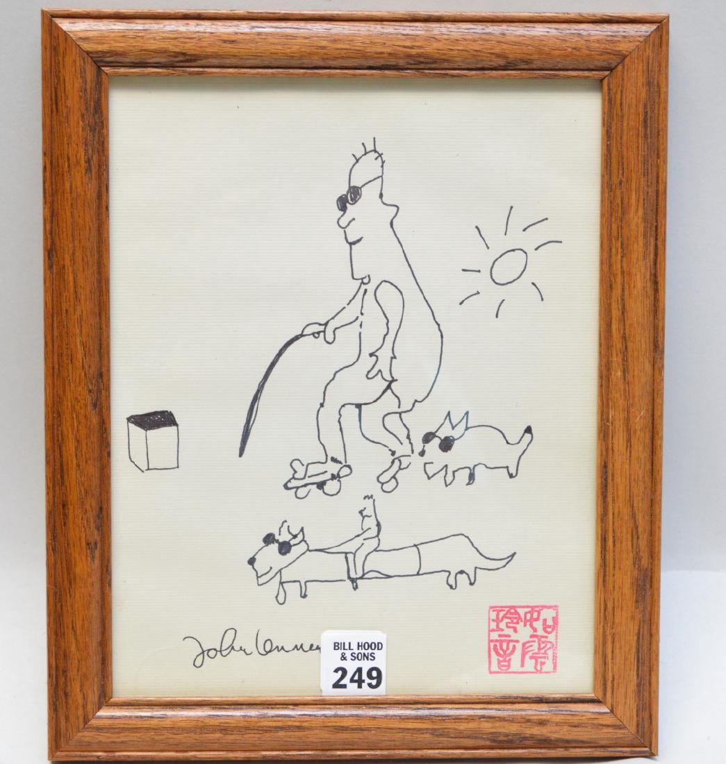 John Lennon (BRITISH, 1940-1980) Lithograph , walking: John Lennon (BRITISH, 1940-1980) Lithograph , walking the dogs, approx. 10 x 8 inches