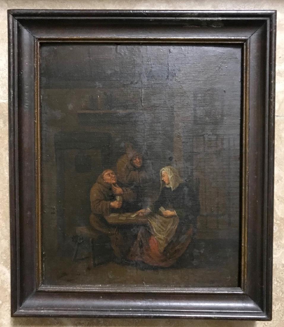 18th/19th cent. oil on panel, interior scene, Playing (1 of 6)