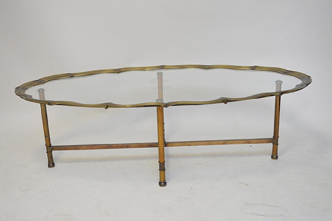 Brass coffee table, shaped form on frame, 53"w x 27"d (1 of 3)
