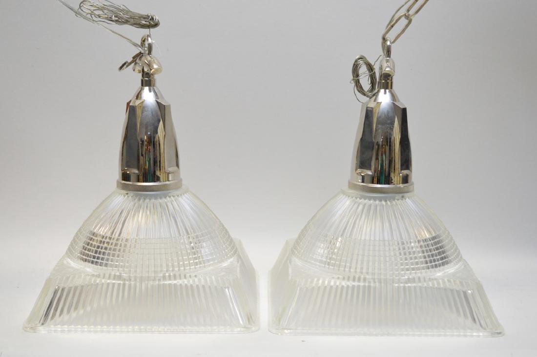 Pair modern chrome & glass pendant lamps (1 of 3)