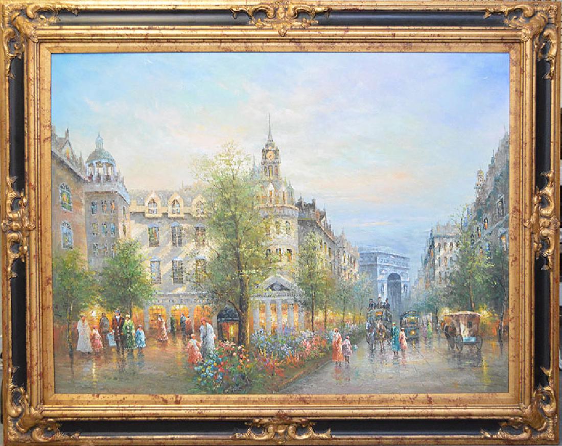 Large decorative oil on canvas, Paris street scene (1 of 4)