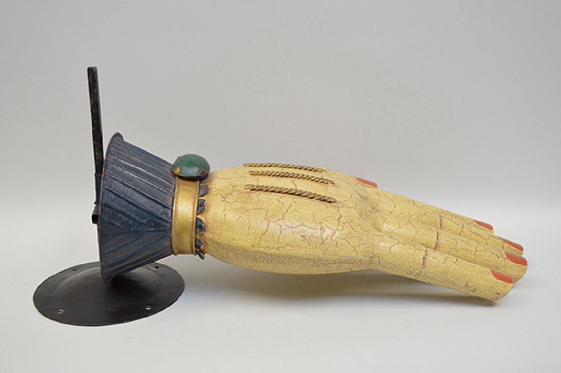 Folk Art painted metal hand with attachment for wall, (1 of 2)