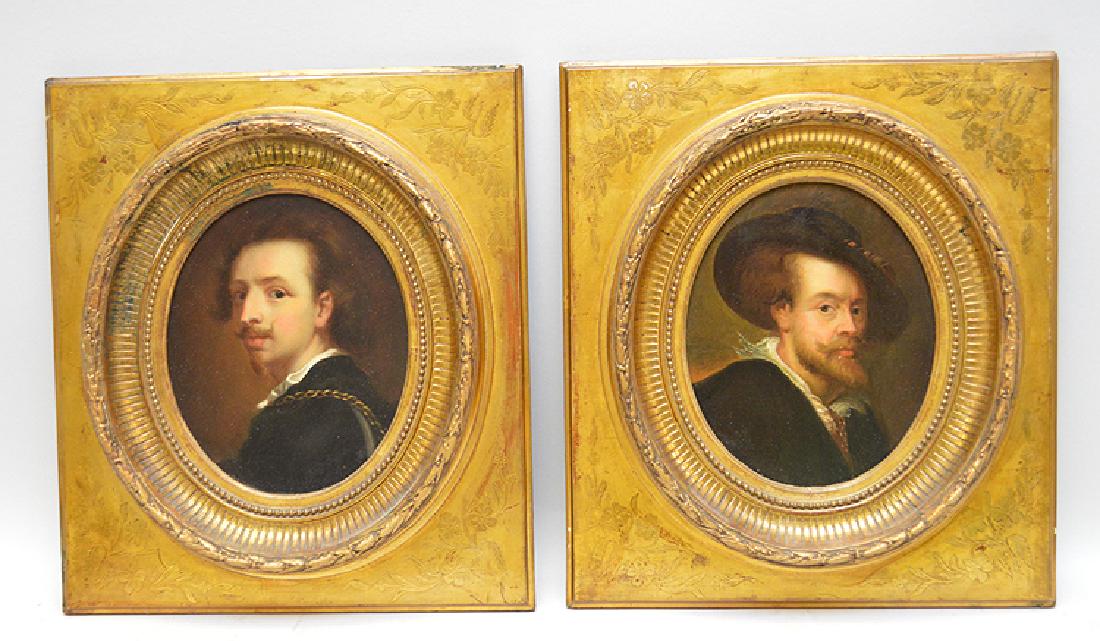C L Romoli (Italy 19th Century) pair of oval Paintings: C L Romoli (Italy 19th Century) pair of oval Paintings on board of Van Dyke & Rubens, painting size 8-1/2 x 6-3/4 inches