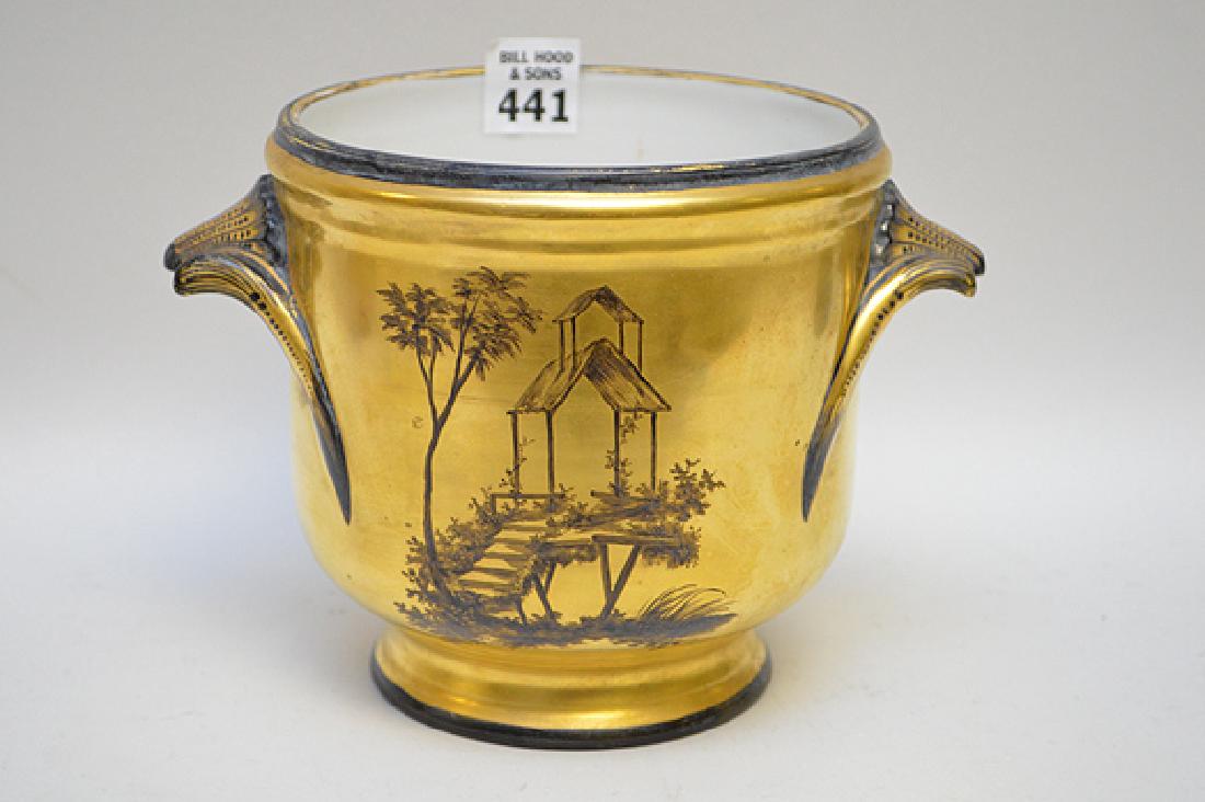 Cache Pot "Made in France", gold with black accents,: Cache Pot "Made in France", gold with black accents, 6"h
