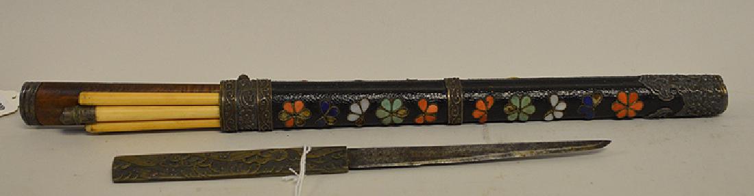 3 Asian Articles.  Chopstick Set with enamel (1 of 7)