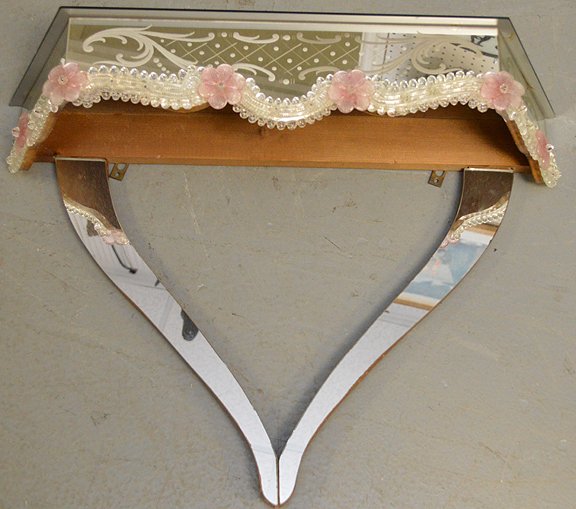 Murano glass shelf: Murano glass shelf with mirrored frame, 26"w x 19"w