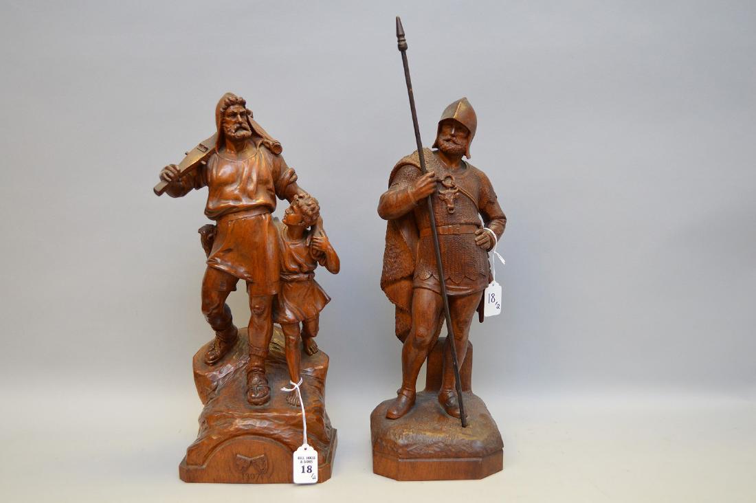 Pair Antique Continental Wood Carvings.  Man with child (1 of 11)