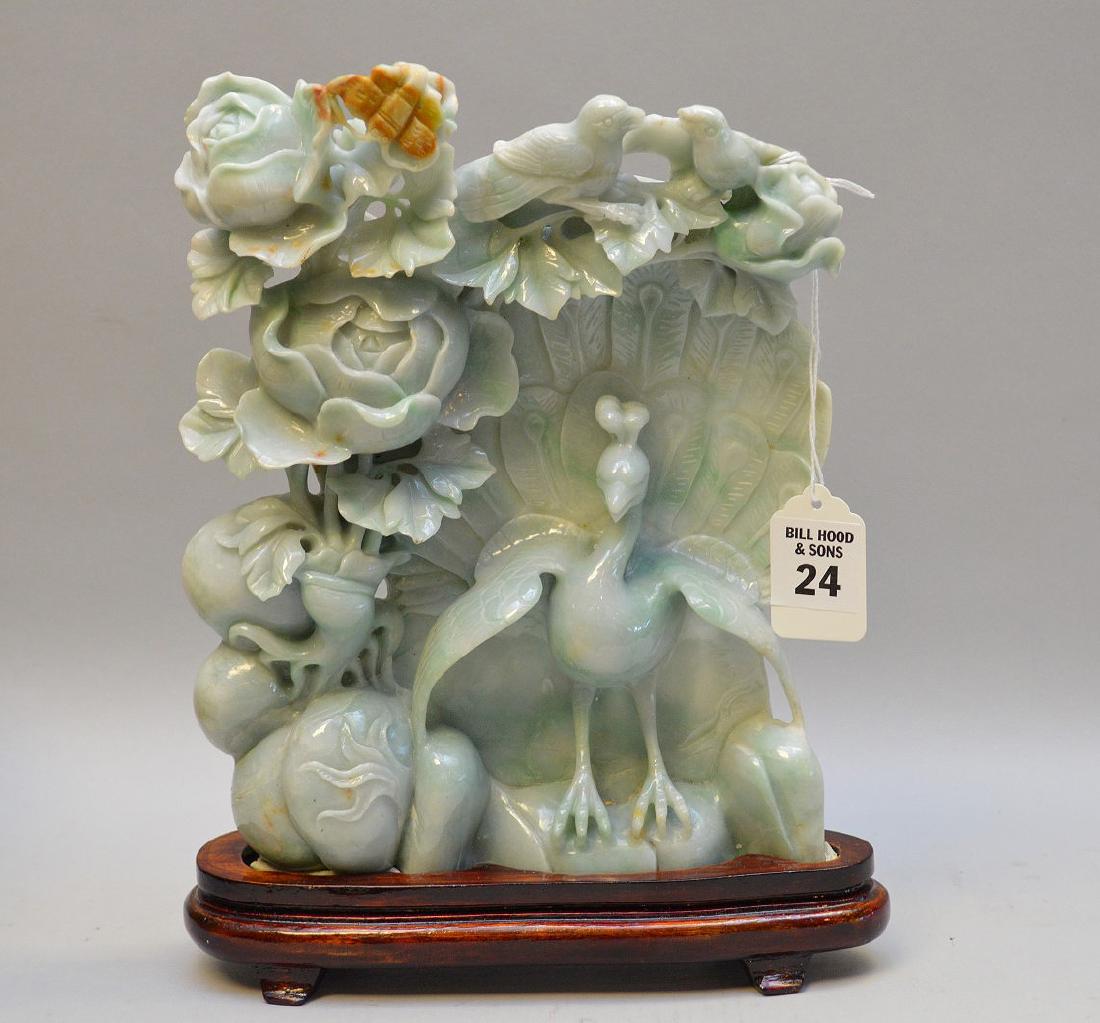 Chinese Carved Jade Group depicting birds in foliage (1 of 5)