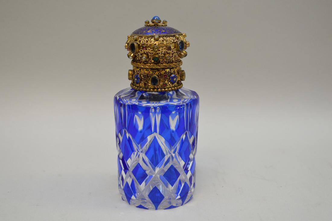 Cobalt cut to clear perfume bottle with jeweled hinged (1 of 3)