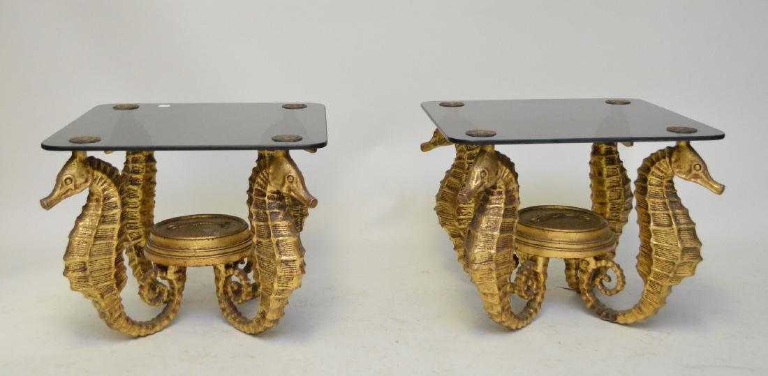 Pair gilded metal Seahorse occasional tables with smoke (1 of 5)