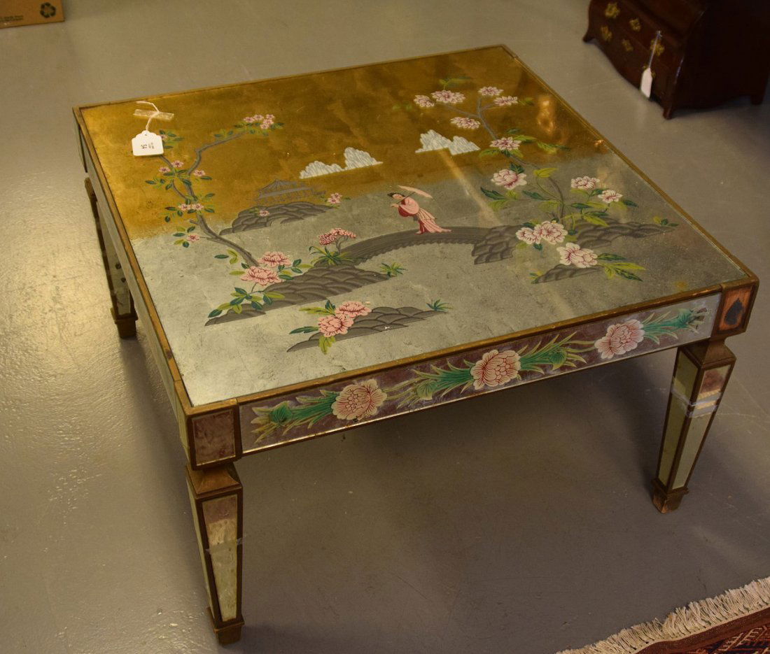 Vintage mirrored and reverse painted coffee table, gold (1 of 4)
