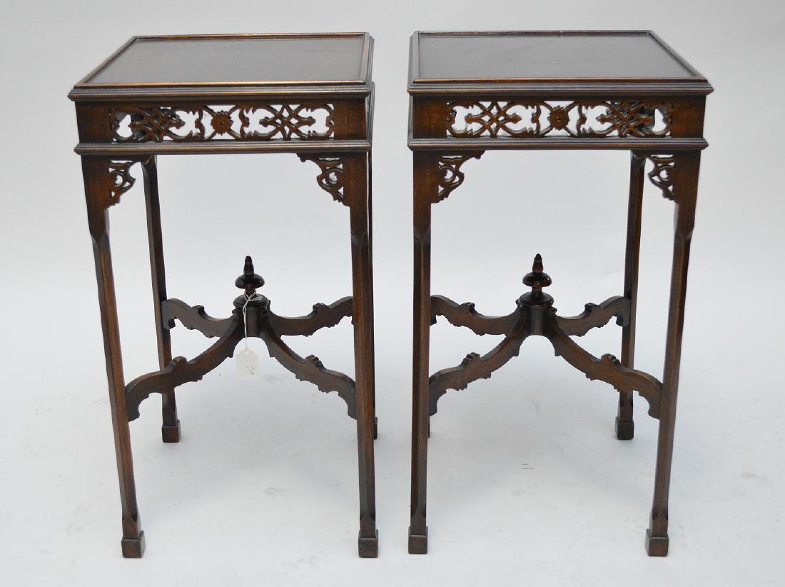Pair mahogany oriental stands with fretwork frieze, (1 of 3)