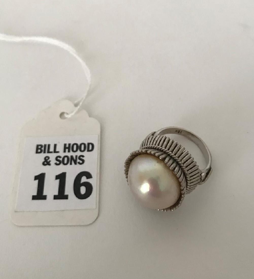 10K White Gold & Pearl Ring.  Overall weight 13 grams. (1 of 3)