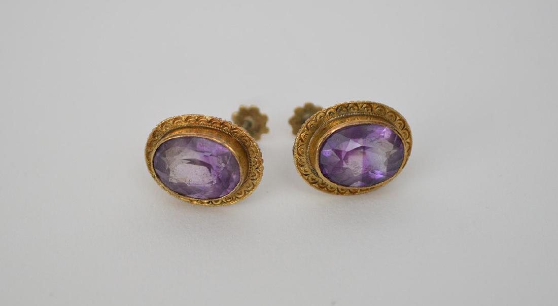Pair 14K Yellow Gold & Amethyst Earrings. Overall: Pair 14K Yellow Gold & Amethyst Earrings. Overall weight 7 grams