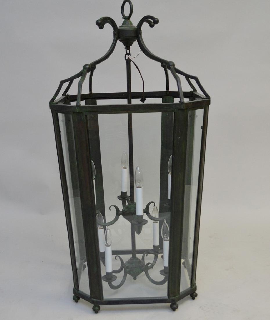 Oversized electrified 8 light lantern with verdigris: Oversized electrified 8 light lantern with verdigris patina, 44"h