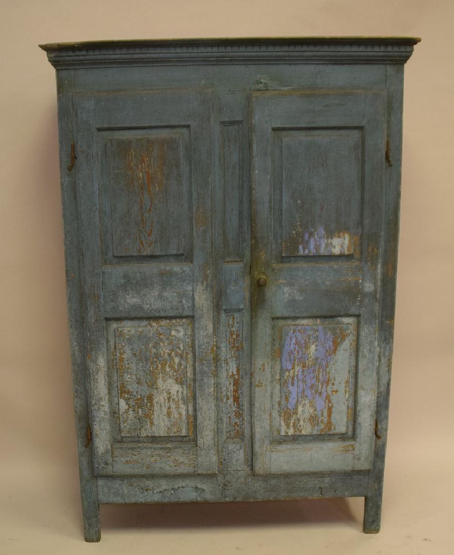 19th c. painted, dry, blue Primitive cupboard with (1 of 6)