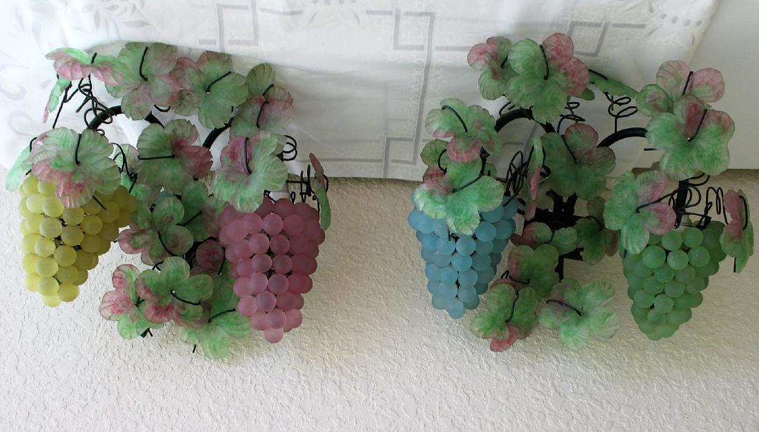 Colored glass wall sconces, floral and fruit motif: Colored glass wall sconces, floral and fruit motif
