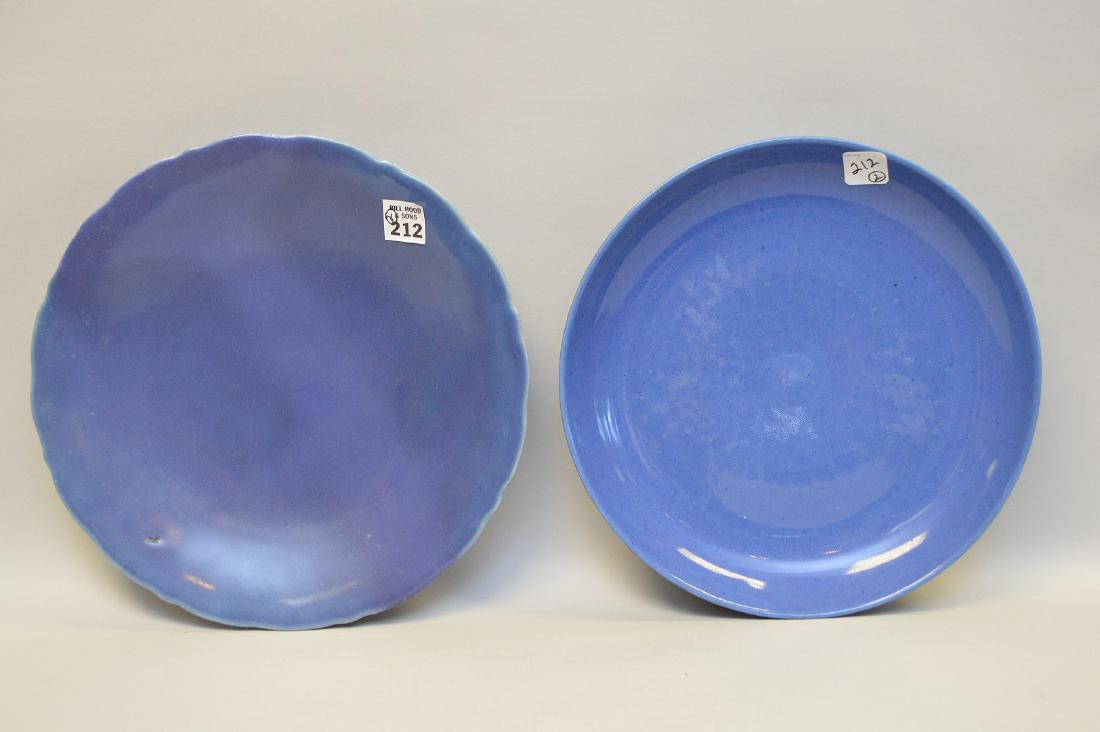 2 Chinese blue plates, 11" dia & 11 1/2" dia (1 of 3)
